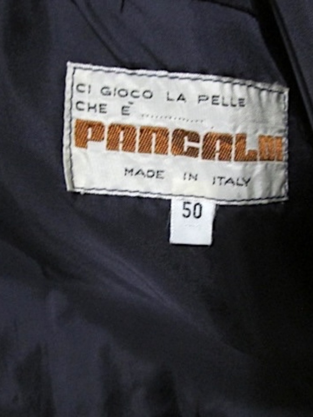 Pancaldi VTG Navy Open Front Belted Leather Jacket, Size XL - Picture 9 of 11